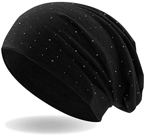 Hatstar Damen Beanie Mütze | mit edler Nieten Applikation | Mädchen Mütze | elastisches Slouch Long Beanie | leicht und weich