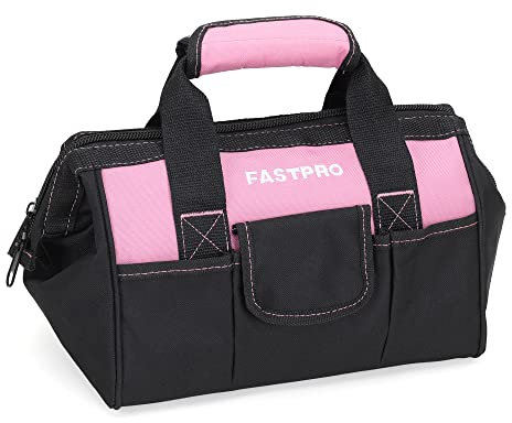 FASTPRO 30 cm rosa verktygsväska, dragkedja bred mun öppen förvaring, 600D polyestertyg material för kvalitet uthållighet
