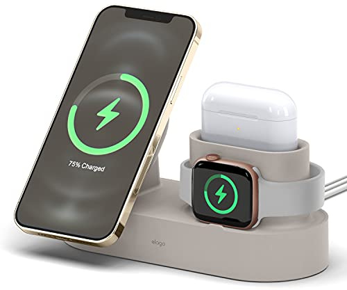 elago Stazione MS Trio 2 Compatible con MagSafe | per iPhone 17/16/15/14/13/12, Tutte le Serie Apple Watch e Tutte le Serie di AirPods [Caricatore Non Incluso] (Pietra)