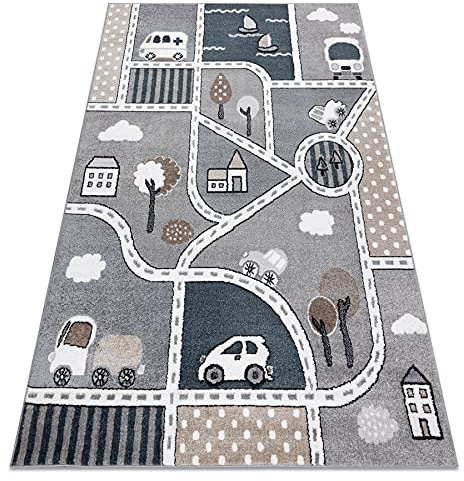 rugsx Fun Strade Kinderteppich mit Muster „Straße, Stadt” grau 180x270 cm