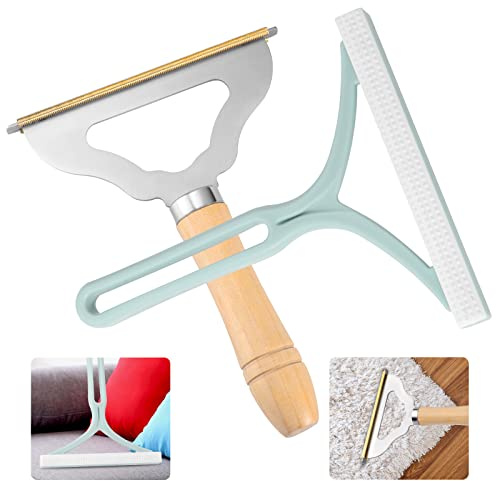 2pcs Manual Portable Fabric Shaver, 1 Metal Carpet Lint Scraper for Furniture Pet Hair Removal (1Buck Thick Rack Can Be Used for Years), 1 Reusable Fuzz Lint Remover Brush for Clothes Couch(No Snag)