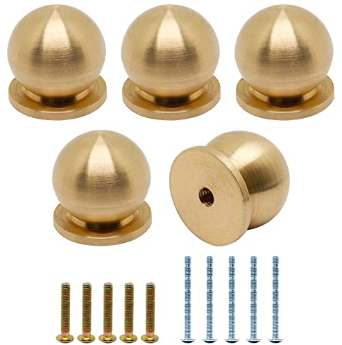 YuGtcen Schrankknäufe aus Messing, antik-goldfarben, für Kommoden, Mini-runde Knöpfe, Schubladenknöpfe, Möbelbeschläge für Schränke, Küchenschrank, Kommode, Schublade, Schranktür (massives Messing, 5)