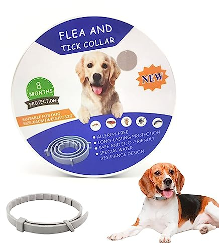 Zeckenhalsband für Hunde, Flohhalsband Hunde, Flohhalsband, Verstellbar, bis zu 8 Monate Zeckenschutz, Natürlich & Wasserdicht, 64cm(Asche)