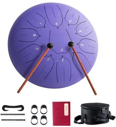 Steel Tongue Drum Musikinstrument - 10 Zoll 11 Noten Hand Pan Steel Drums - D-Dur Meditationstrommel Percussion Instrumente mit Notenbuch Schlägel Tragetasche für Erwachsene Anfänger (Lila)