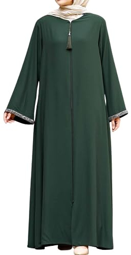 istanbul styles Damen-Abaya, langärmelig, offener Steinbruch, bodenlang, Reißverschluss, bodenlang, türkisch-islamische Mode
