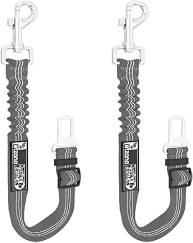 Dog Seat Belts for Cars UK, 2 Pack Car Seat Belt for Dogs Cats Pets, Adjustable Safety Heavy Duty Elastic Lead Harness for Cars with Elastic Nylon Bungee Buffer (Grey)