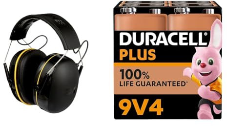 3M WorkTunes Connect, Bluetooth Ear Defenders Wireless, 90543EC1, Hearing Protector Earmuffs & Duracell Plus 9V Batteries (4 Pack) - Alkaline - 100% Life Guarenteed