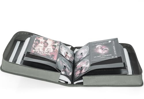 CD-Aufbewahrungstasche, DVD-Brieftasche, Disc-Organizer für Audio, Musik, Medien, mit Reißverschluss (144 Disk-Einheiten, 72 Booklet-Fächer, Schwarz, grau, 144 units, Klassisch