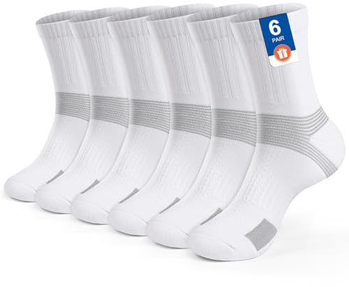 PERMANENTLY001 Calzini sportivi imbottiti da tennis calzini da uomo e da donna calzini da ginnastica traspiranti anti-vesciche per camminate pickleball Corsa basket 43-47 Bianco 6P L