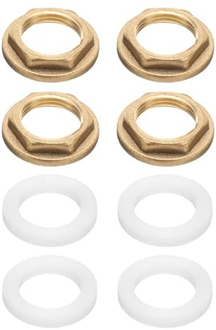 QUARKZMAN 4pz Dadi di Bloccaggio in Ottone per Raccordi Tubo, Dado Esagonale Femmina BSP da 3/8 Pollici, Dado di Bloccaggio per Rubinetto a Foro Singolo con Guarnizione