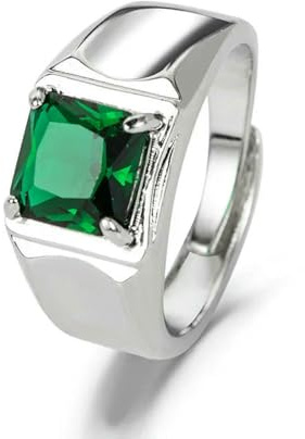 SDEWFFWSA Fashionabel ring för män och kvinnor, 925 silver, med zirkonia-ädelsten, öppen fingerring för bröllop, förlovning, fest – justerbar storlek – grön