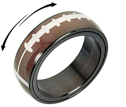 XJEIVJIC American Football Fidget Spinner Ring Personalized Knuckle Middle Finger Rings Rotate Freely Stainless Steel Rugby Gifts Boredom Stress Relieving Anxiety Band for Men Women Bff