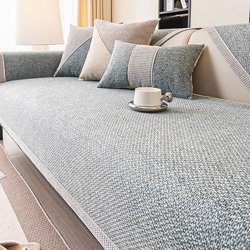 Generisch Sofa Überzug Vintage Sofabezug, rutschfest Sofaschoner Gewebte Baumwolle und Leinen 1/2/3/4 Sitzer Couch Sofaüberwürfe für U Form L Form Sektionssofa Universal,Grau,90 * 160cm