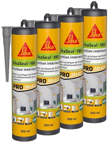 SIKA - Mastic acrylique - SikaSeal-188 Finition Intérieure gris - Joint statique de finition et calfeutrement - Usage intérieur - Sans odeur - 300 ml (Lot de 4)