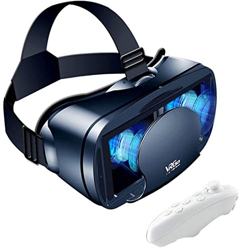 telefon vr headset, VR-headset Virtual Reality glasögon 3D telefonglasögon mjuka bekväma justerbara avstånd med fjärrkontroll för 3D-filmer spel svart