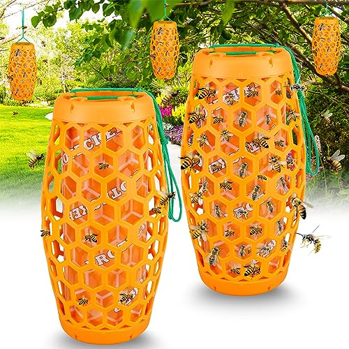 JNKNT Wasp Trap Bee Catcher - Outdoor Hanging Carpenter Bee Traps with 4 Sticky Boards 2 Pack (Orange)