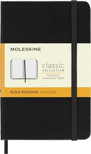 Moleskine - Carnet de Notes Classique Papier à Rayures - Journal Couverture Rigide et Fermeture par Elastique - Couleur Noir - Taille Format de Poche 9 x 14 cm - 192 Pages