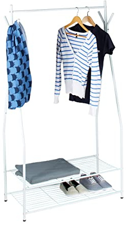 Relaxdays Perchero Burro Sandra con 2 Estantes y Barra para Colgar Ropa, Acero, 162 x 90 x 40 cm, Blanco