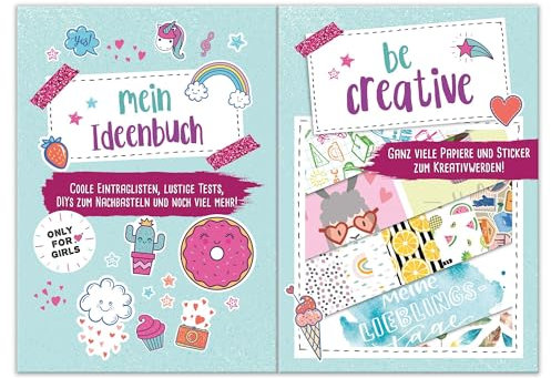 Mein Ideenbuch – mit Eintraglisten, Challenges und DIY-Ideen, inkl. Papiere und Doodle-Sticker: Kreativset für Mädchen ab 8 Jahren