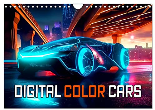 Digital Color Cars (Wandkalender 2026 DIN A4 quer), CALVENDO Monatskalender: Machen Sie sich bereit für eine futuristische Fahrt. Atemberaubenden Bilder aus der KI. (CALVENDO Technologie)