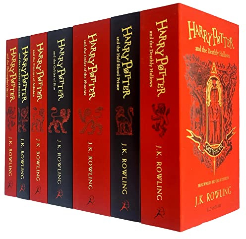 Colección de la serie Harry Potter Gryffindor Edition, 7 libros de JK Rowling (La piedra filosofal, la cámara de los secretos, el prisionero de Azkaban, el cáliz de fuego, la Orden del Fénix y más)