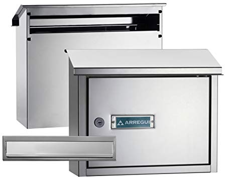 ARREGUI V4087 Komplettes Durchwurfbriefkasten Pack. Einwurfblende + Mauerdurchwurf Briefkasten. Briefschlitz Abdeckung und hinterer Briefkasten aus Edelstahl, Größe M (DIN A4), Spiegel-Effekt