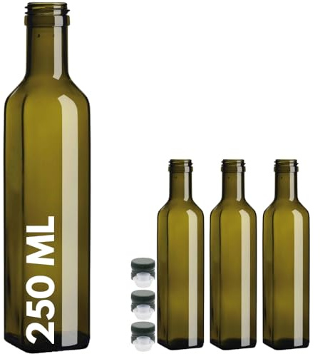 acquaverde | 3 Bottiglia Marasca per Olio in Vetro Scuro Uvag da 250 ml con Tappo Dosatore Incluso