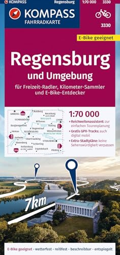 KOMPASS Fahrradkarte 3330 Regensburg und Umgebung 1:70.000: reiß- und wetterfest mit Extra Stadtplänen
