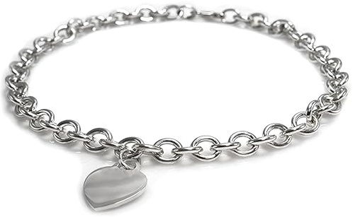 Designer Inspirations Boutique Collier plaqué argent sterling avec pendentif en forme de cœur ou rond de 45,7 cm pour femme/adolescente/fille sur chaîne de 45,7 cm – Collier à gros maillons Belcher