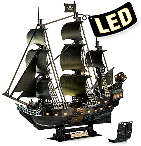CubicFun 3D Puzzle LED Queen Anne's Revenge Großes Modellschiff, Geburtstagsgeschenk für Erwachsene, 293 Stück (2021 aktualisierte Version)