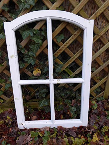 Deko-Impresion Stabiles Fenster Sprossenfenster Dekorahmen abgerundet Holz Weiss 77cm