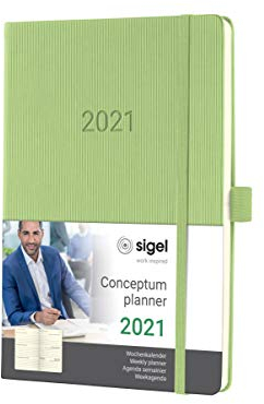 Sigel C2168 Terminplaner Wochenkalender 2021, ca. A5, Hardcover, hellgrün, mit vielen Extras, Conceptum - weitere Modelle