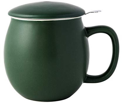 Yundu Tazza da tè in ceramica verde opaca da 350 ml, con infusore e coperchio, tazza con coperchio per macerare, infusore in acciaio inox per foglie di tè sfuso, regalo per gli amanti del tè in casa e