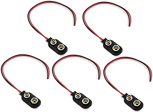 HeyNana Câble d'alimentation 5pcs, Connecteur Clip pour Batterie 9V, Noir, Femelle à Mâle