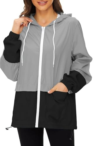 Zando Lightweight Rain Jacket with Hood Packable Spring Jackets Gray L