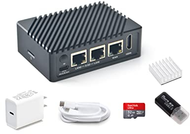 FriendlyElec Nanopi R5S Mini-Router OpenWRT mit DREI Gbit/s Ethernet-Ports LPDDR4X 4GB RAM Basierend auf RK3568 Soc für IOT NAS Smart Home Gateway Unterstützt U-Boot Linux Ubuntu (mit 20W PD Power)