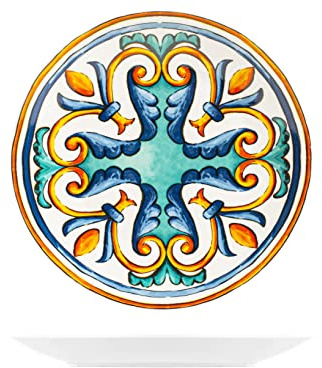 Royal Norfolk Cefalù - Juego de 12 platos planos de porcelana de 27 cm, color y mesa de verano