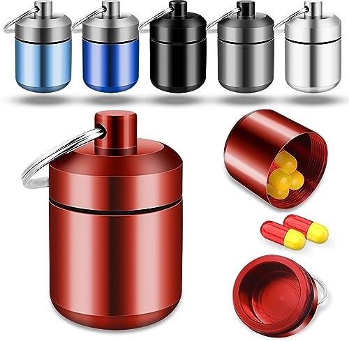 GZcaiyun 6 Stück Pillendose Schlüsselanhänger Pillenbox, Aluminium Tragbare Wasserdichte Tablettenbox für Reise Camping Angeln & Speicherung, 6 Farben