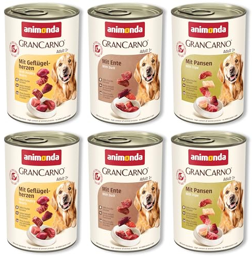 animonda GranCarno Adult Deftige Variation (6 x 400 g), hundvåtfoder för vuxna djur, våtfoder för hundar med 100% färska, köttsliga ingredienser, hundfoder utan spannmål