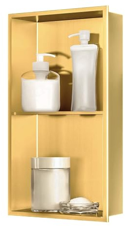 sunrik Niche Salle de Bain,Niche Murale Douche Acier Inoxydable,Niche Murale Douche Couche Double,Niche Douche Encastrable 30x60x10cm,Or