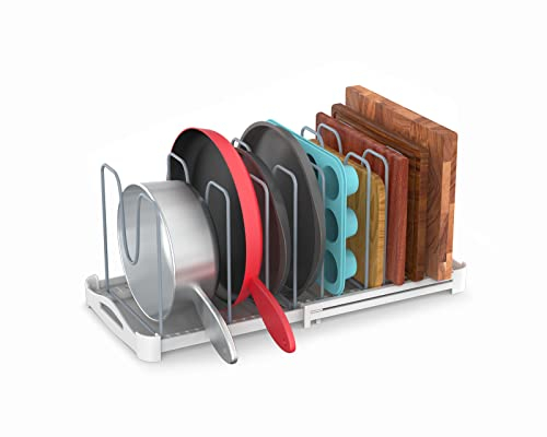 EVERIE Adjustable Cabinet Organizer for Pot Lids, Bakeware, Cookie Sheets & Cutting Boards, Upright Storage Rack for Kitchen Cabinet, Stable Dividers, 9.7 Deep, 12.6 to 21.5 Wide, Pack of 2