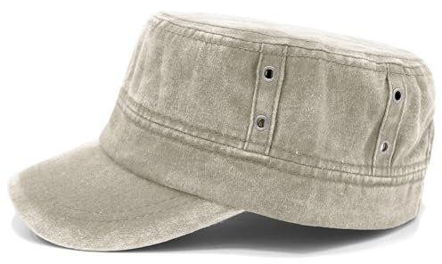 Van Der Rich ® - Cap Vintage Army Military Cap Gewaschener 100% Baumwolle - Dammen-Herren (Dunkelbeige)