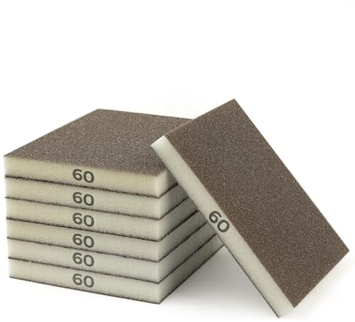 STEBRUAM 6 Spugne Abrasive Grana 60 per Legno e Metallo - Spugne per Levigatura Riutilizzabili - Ideali per Pareti, Mobili, Superfici in Legno e Metalliche