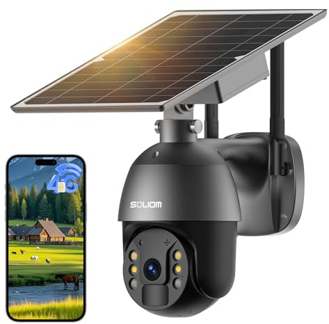 SOLIOM 4G LTE Überwachungskamera Aussen Solar mit SIM Karte, 2K HD Kamera Ohne WLAN Outdoor mit Akku, 360° Sicht & Automatische Verfolgung, Farb-Nachtsicht, Ideal für Garten, Bauernhof, Baustelle
