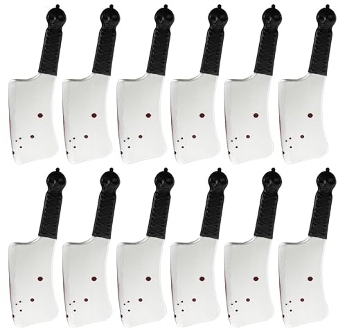 Paquete de 12 cuchillos de carnicero de 14 pulgadas – Arma de carnicero falsa – Cuchillo de carne de plástico para Halloween, película de terror, casa encantada, zombi, asesino, psicópata, cosplay y