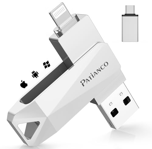 Patianco USB Stick für iPhone 256GB,[MFI Zertifizierter] Speicherstick für iPad USB 3.0 Pendrive Flash Laufwerk mit iOS Android systeme Mini USB C Stick für Android Handy/Laptop/PC/Mac/iOS(Silber)