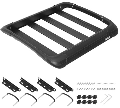 VEVOR Takbagagekorg 965 x 965 x 142 mm takräcke av aluminiumlegering 68,04 kg lastkapacitet väderbeständigt takräcke lämplig för tvärbalkar upp till 90 x 50 mm, perfekt för SUV:ar och pickups