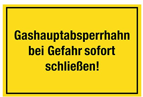 WANDKINGS Hinweisschild - Gashauptabsperrhahn bei Gefahr sofort schließen! - stabile Aluminium Verbundplatte - Wähle eine Größe - 20x15 cm