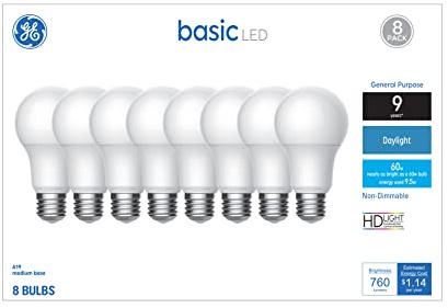 GE Basic Light Bulbs, 60 Watt, Daylight, A19 (8 Pack)