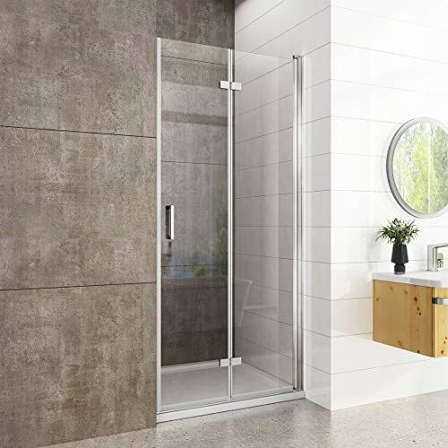 Heilmetz® Duschtür Falttür 100x195 cm für Nische Duschkabine Duschabtrennung Nischentür Dusche mit Wandprofil 6mm ESG Beidseitiger Nano Beschichtung Glas Duschtür